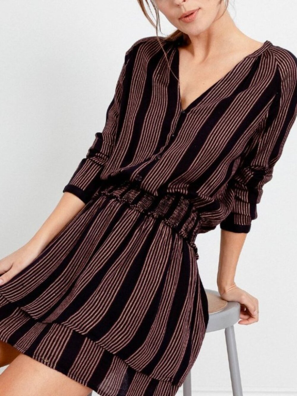 Rails Jasmine Dress Midas Black and Gold Stripe XS